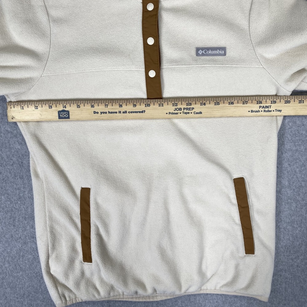 Columbia Fleece Pullover Womens Medium Cream Brown Snap Neck - Picture 14 of 16